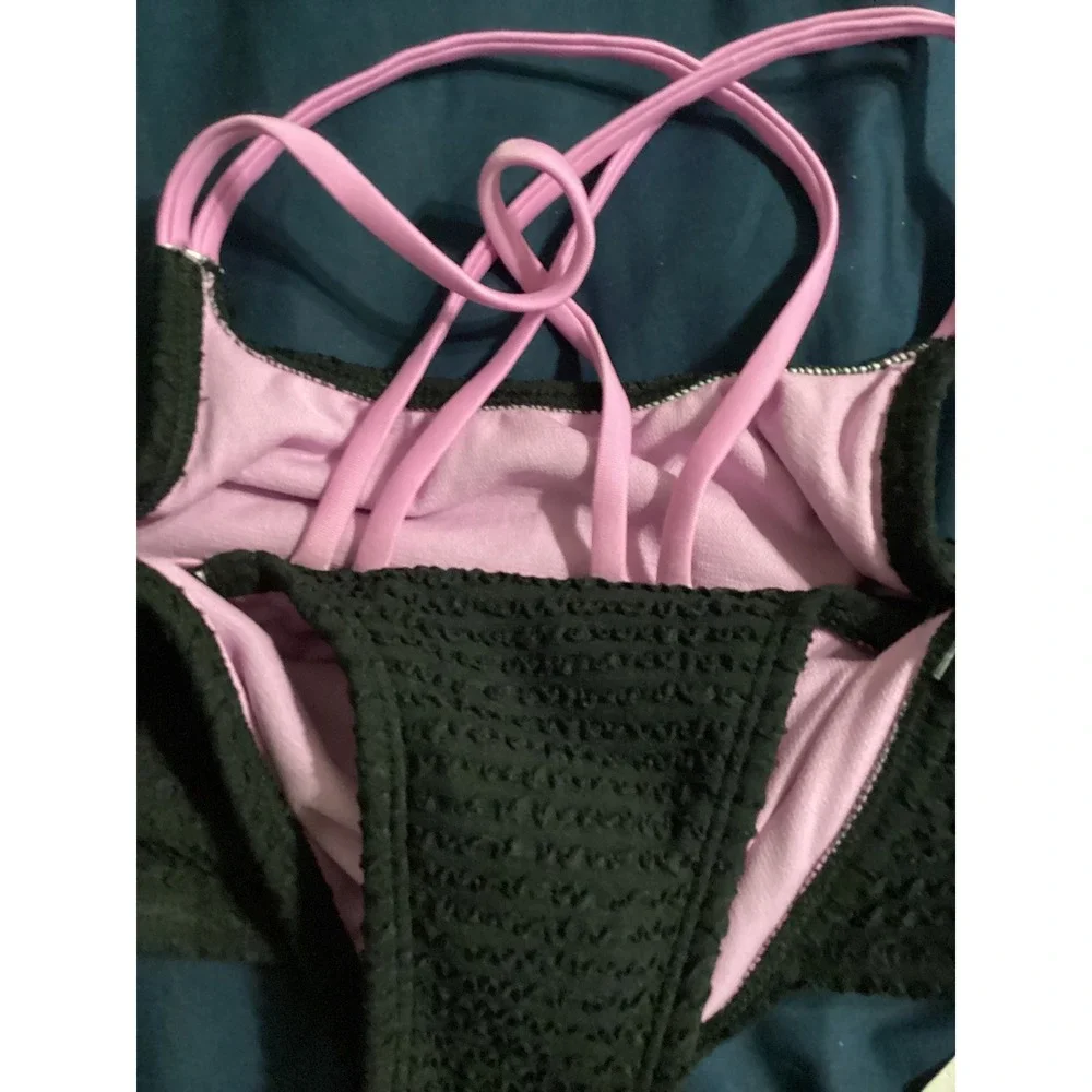 More Than‎ Magic Girls Bikini Set Black Pink Smocked UPF 50+ Size S 6/6X